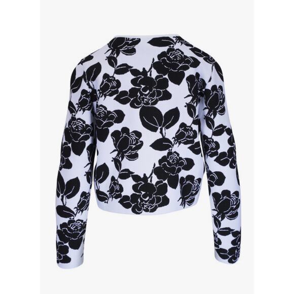 Carolina Herrera Cropped Knit Cardigan in White Black XS - Picture 3 of 4